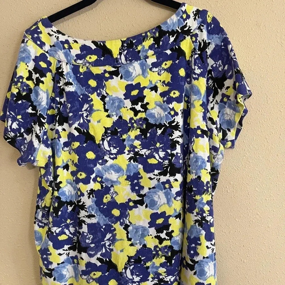𝅺Rafaella‎ Floral Blouse 1X blue and yellow - Picture 4 of 4